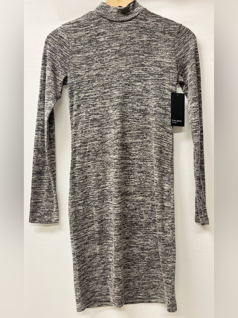 Brand New-Free Press Grey Medium Heather Long Sleeve Fitted Dress
